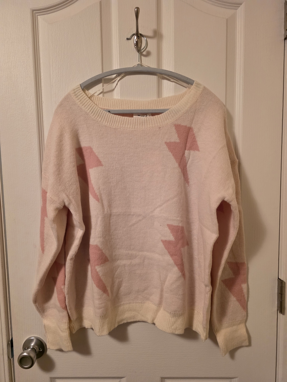 NWT Miracle Fashion Pink Lightning Bolt Knit Oversized Sweater M/L
